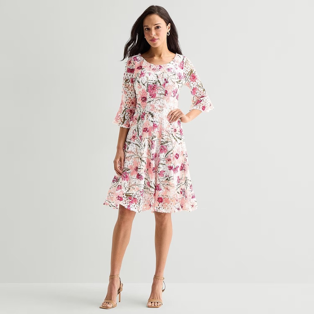 MSRP $89 Rabbit Rabbit Rabbit Design Womens 18 Blush Floral Dress Round Neck